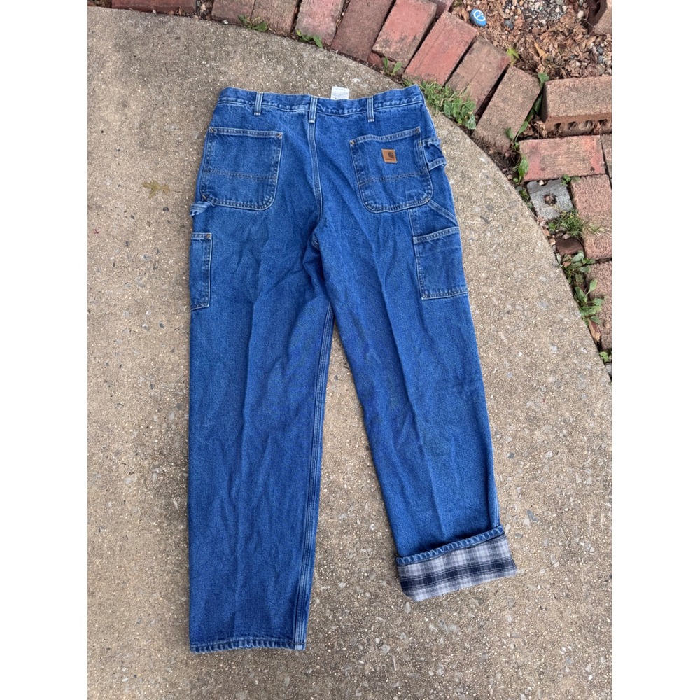 Carhartt B236 DST Flannel Lined Dungaree Jeans 38x34 Dark Stone Plaid Work Pants
